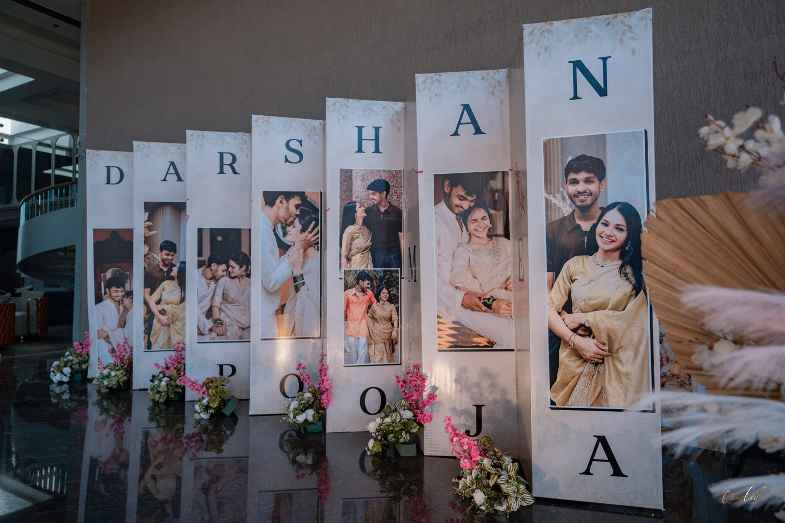 Grand welcome name display greeting guests at the wedding entrance